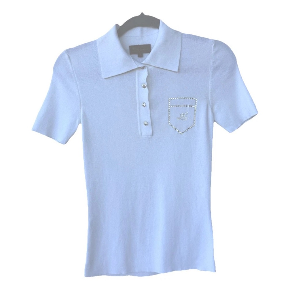 Luisa Spagnoli Polo Shirt Rhinestone Italian Designer Top S Golf Preppy Y2K